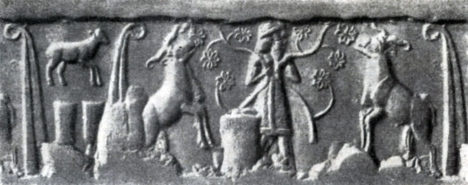 15 а. Цилиндрическая печать. Период Джемдет-Наср. Около 3000 г. до н. э.