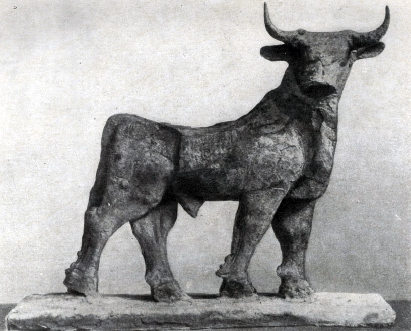 16 а. Статуэтка быка из Эль-0бейда. Медь. Около 2600 г. до н. э. Филадельфия. Музей. 