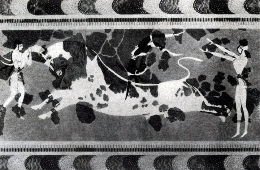 103 6. Акробаты с быком. Фреска Кносского дворца (частично реставрирована). 16 в. до н. э. Гераклейон. Музей.