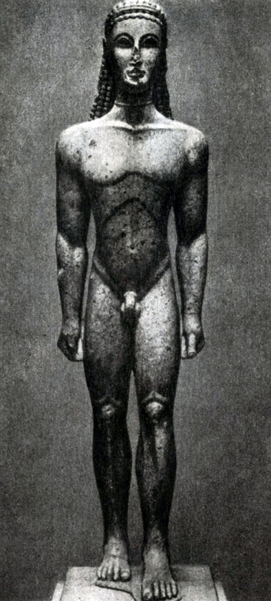 119 6. Аттический курос. Мрамор. Около 600 г. до н. э. Нью-Йорк. Метрополитен-музей.