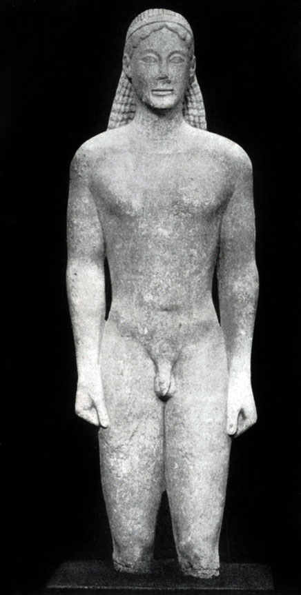121 а. Так называемый Аполлон Птойос из святилища Аполлона Птойоса близ Фив. 6 в. до н. э. Мрамор. Афины. Национальный музей.