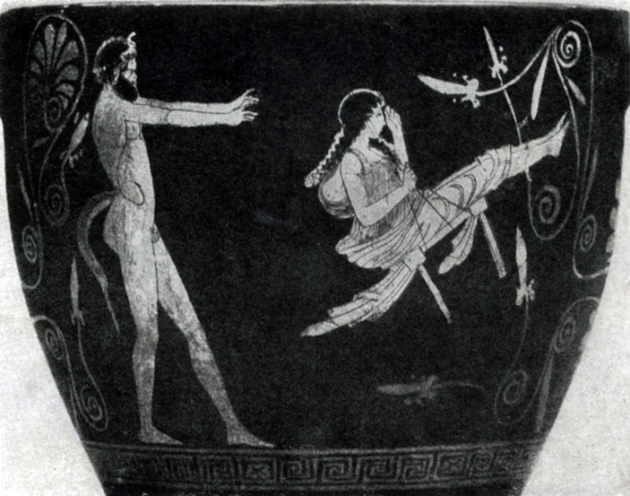 193 а. Сатир, качающий девушку на качелях. Роспись скифоса. Около 430 г. до н. э. Берлин. 