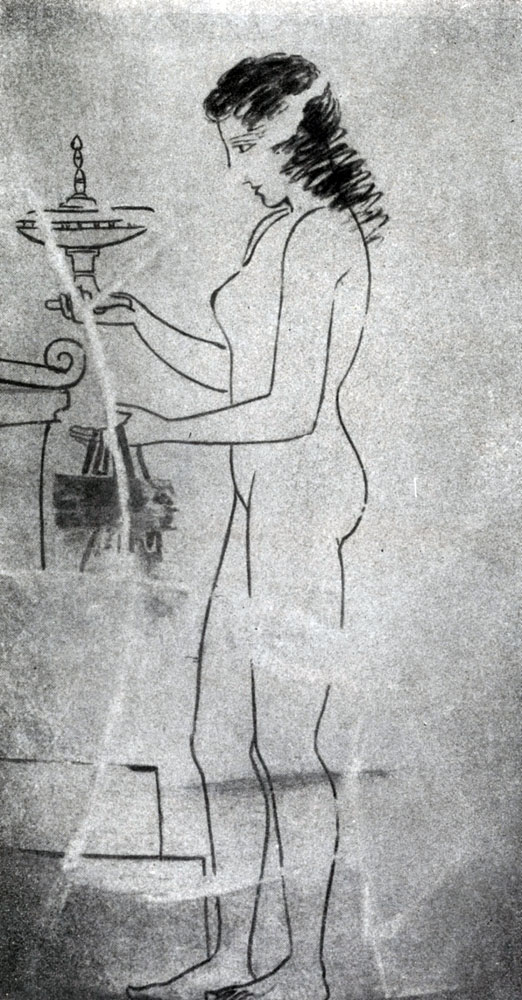 197. Девушка у гробницы. Роспись белого лекифа. Третья четверть 5 в. до н. э. Бостон. Музей изящных искусств.