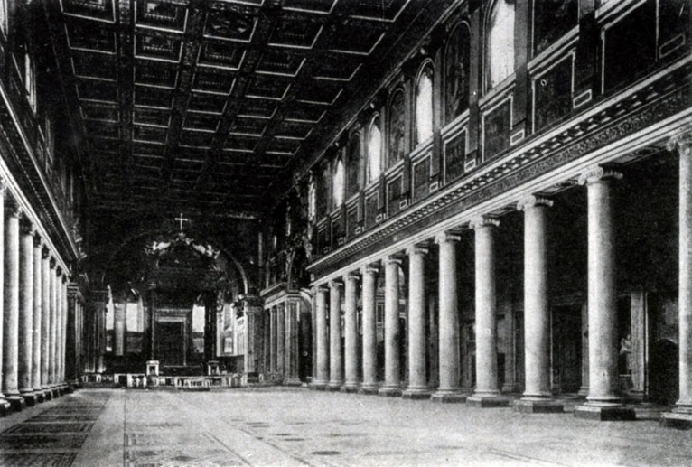 308 а. Базилика Санта Мариа Маджоре в Риме. Около 435 г. Внутренний вид (с позднейшими добавлениями). 