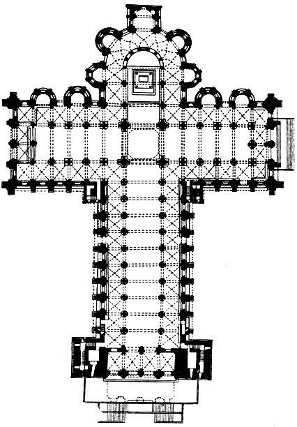 Собор в Сант Яго де Компостела. 1078-1128 гг. План.