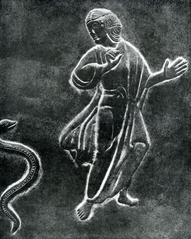 258.  Моисей и змея. Фрагмент рельефа бронзовых дверей собора в Аугсбурге. Середина 11 в.