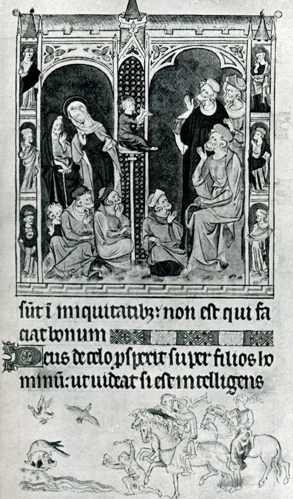317.  Христос    среди    учителей.    Миниатюра Псалтыри королевы Марии. 1320 г. Лондон, Британский музей.