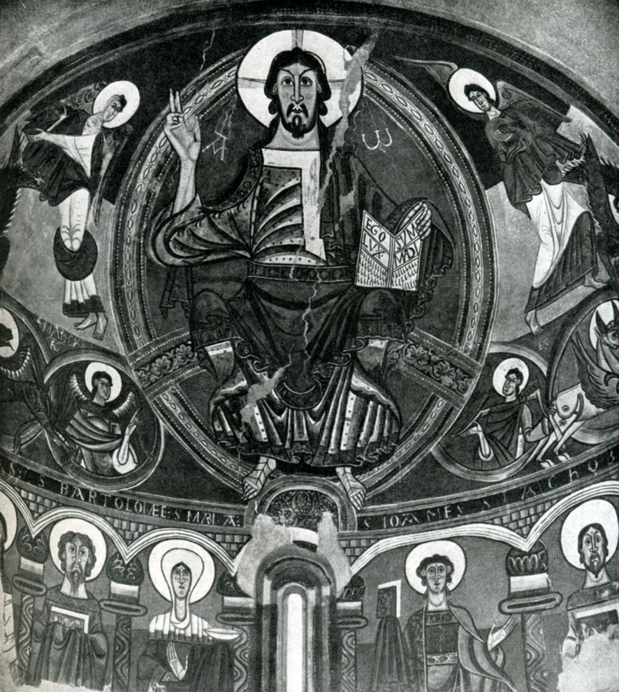 323.  Христос    Пантократор.    Фреска    абсиды церкви Сан Клементе де Тауль. Начало 12 в.
