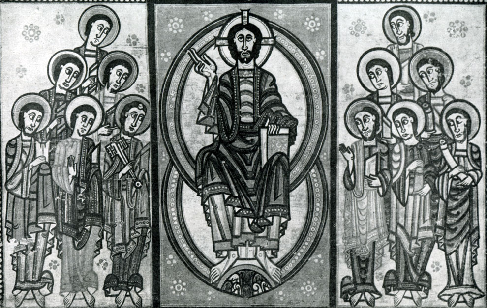 324.  Христос и апостолы. Алтарный образ. Середина 12 в. Барселона, Музей.