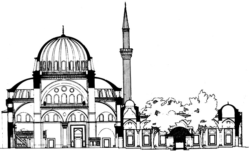 Мечеть султана Баязида II в Стамбуле. Разрез.