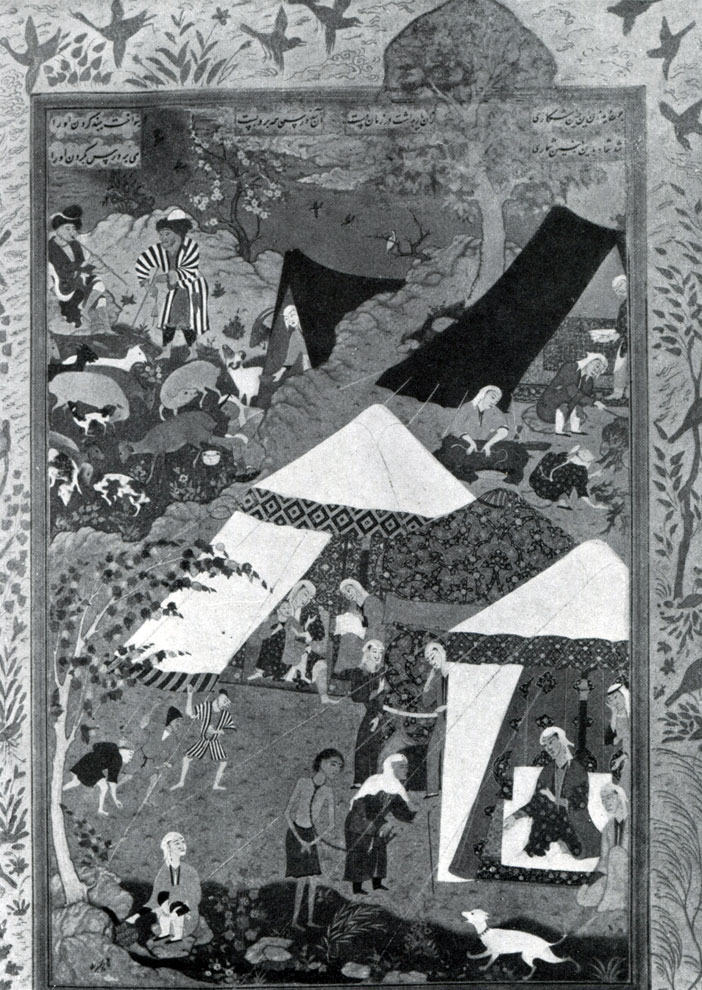  72. Мир Сейид Али. Маджнун перед шатром Лейлы. Миниатюра из рукописи «Хамсе» Низами. 1539-1543 гг. Лондон, Британский музей.
