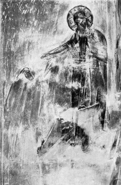  44.   -.      .   XIV .(Le superieur du couvent et le Christ en mendiant. Fresque de 1'eglise de FAs-somption du Champ de Volotovo. Seconde moitie du XFVe s.) 