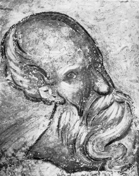  55.  .      .   XIV .(Saint Jean Fevangeliste. Fresque de 1'eglise de FAssomption du Champ de Volotovo. Seconde moitie du XlVe s.) 