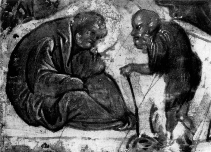 69.   .   ' '.  XIV . ,  .(Saint Joseph et le patre. Fragment de Ficone 'Les Six Fetes'. Fin du XlVe s. Galerie Tretiakov. Moscou.) 