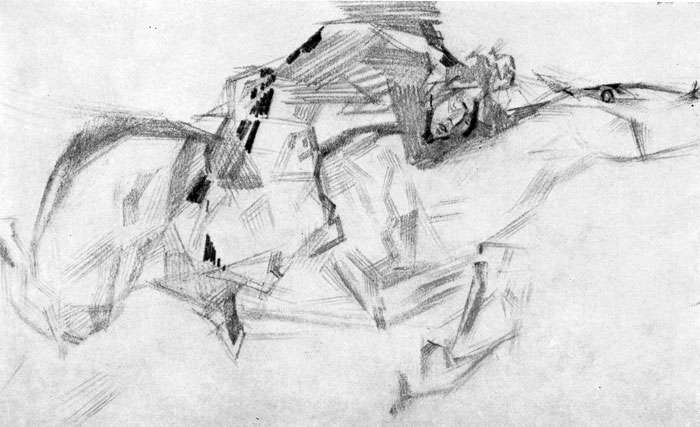  94. . .  .  .    .  ''. 1890 - 1891. ,  .(M. Vroubel. Cavalier. Crayon. Illustration au poeme de Lermontov 'Le Demon'. 1890-1891. Galerie Tretiakov. Moscou. )