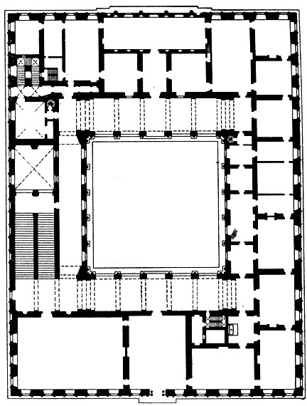 рис.стр.145-1 Антонио да Сангалло Младший и Микеланджело. Палаццо Фарнезе в Риме. План 2-го этажа.