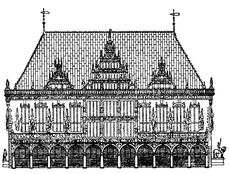 рис.стр.373 Ратуша в Бремене. 1405-1410 гг. Перестроена в 16 в. Фасад.