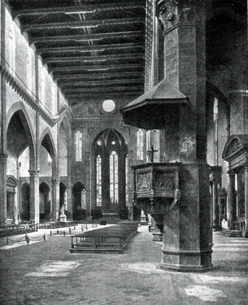 илл.3а Церковь Санта Кроче во Флоренции. Начата в 1295 г. Приписывается Арнольфо ди Камбио. Внутренний вид.
