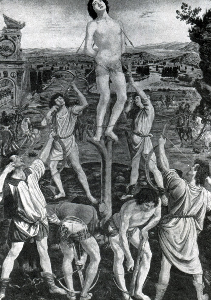 илл.107 Антонио Поллайоло. Св. Себастьян. 1475 г. Лондон, Национальная галлерея.