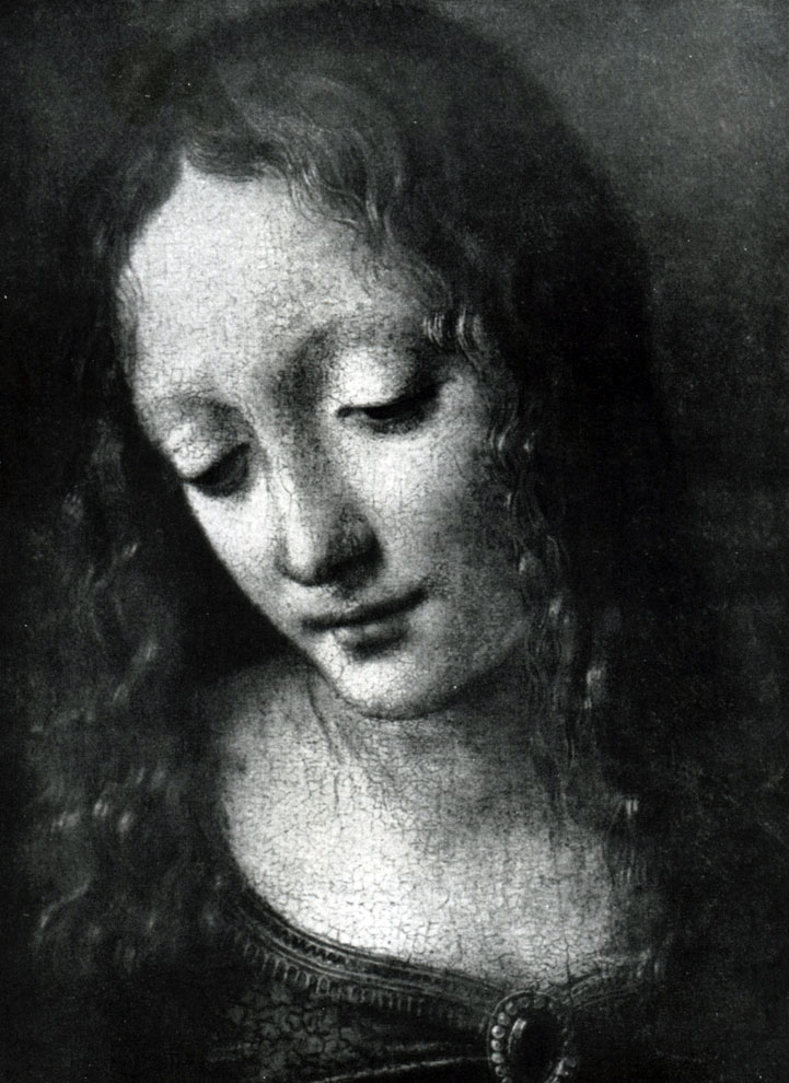 илл.129 Леонардо да Винчи. Мадонна в гроте. Фрагмент. См. илл. 130.