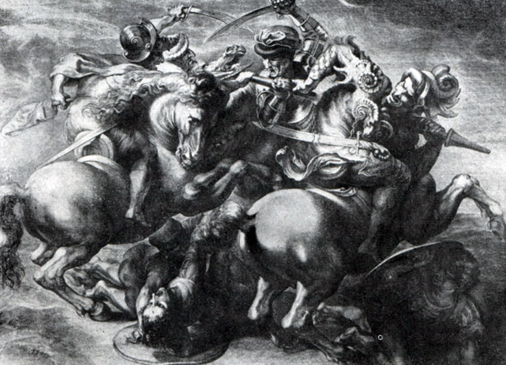илл.136а Леонардо да Винчи. Битва при Ангиари. 1503--1505 гг. Гравюра X. Эделинка со старой копии.