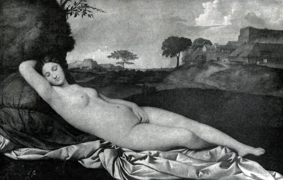 илл.204 Джорджоне. Спящая Венера. Ок. 1508 г.- 1510 г. Дрезден, Картинная галлерея. 
