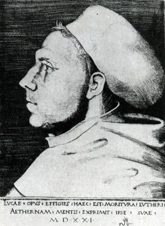 илл.339а Лукас Кранах. Портрет Лютера. Гравюра на меди. 1520-1521 гг. 
