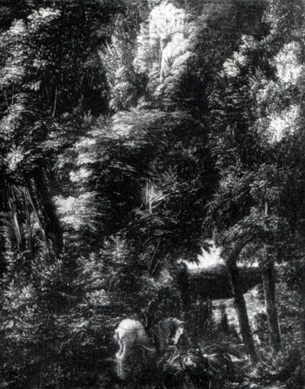 илл.342б Альтдорфер. Св. Георгий в лесу. 1510 г. Мюнхен, Старая пинакотека.