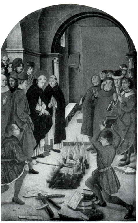 илл.371б Педро Берругете. Св. Доминик, сжигающий еретические книги. Между 1480 и 1490 гг. Мадрид, Прадо.
