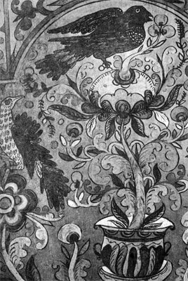 Прялка. Деталь. Роспись В. М. Амосова. 1890. Северная Двина