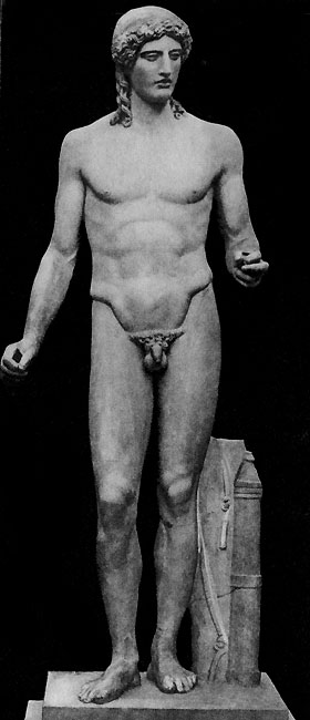 34 Аполлон Кассельский. V в. до н. э. Мрамор. Римская копия. Кассель. Музей.