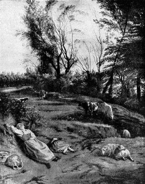 Ян Сиберехтс. Пейзаж со спящими крестьянками. Ок. 1667 г. Мюнхен, Старая пинакотека.