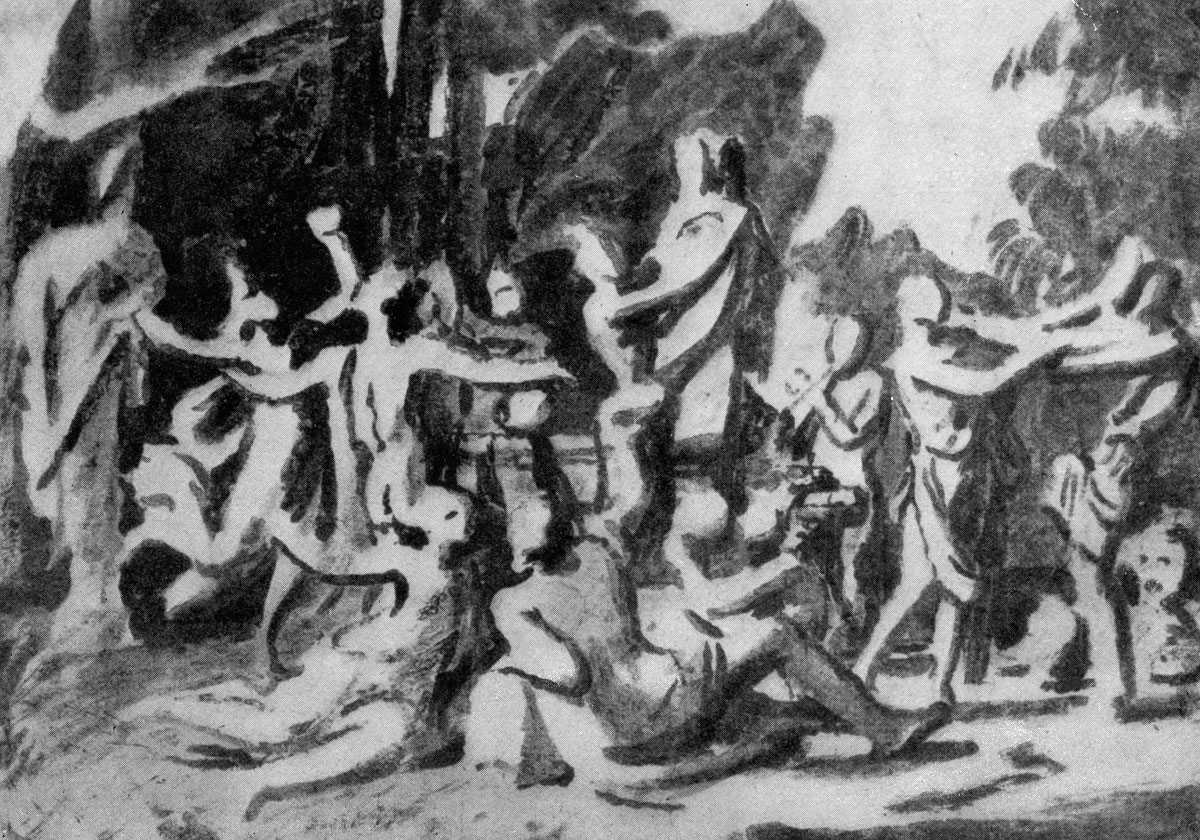 Пуссен. Вакханалия. Рисунок. Итальянский карандаш, бистр. 1630-1640-е гг. Париж, Лувр.
