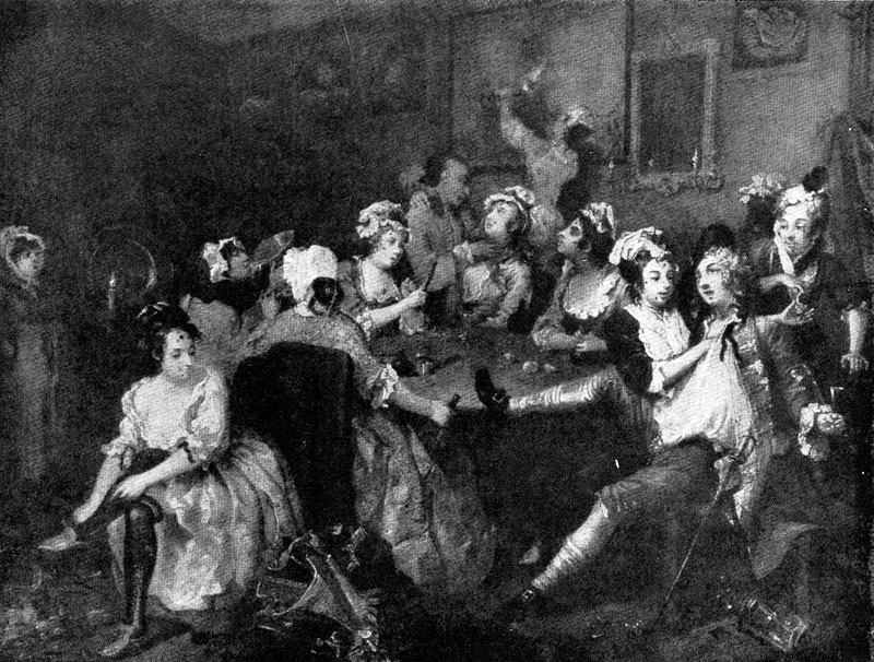 Xогарт. Оргия. Картина из цикла «Карьера мота». 1737 г. Лондон, музей Джона Соуна.