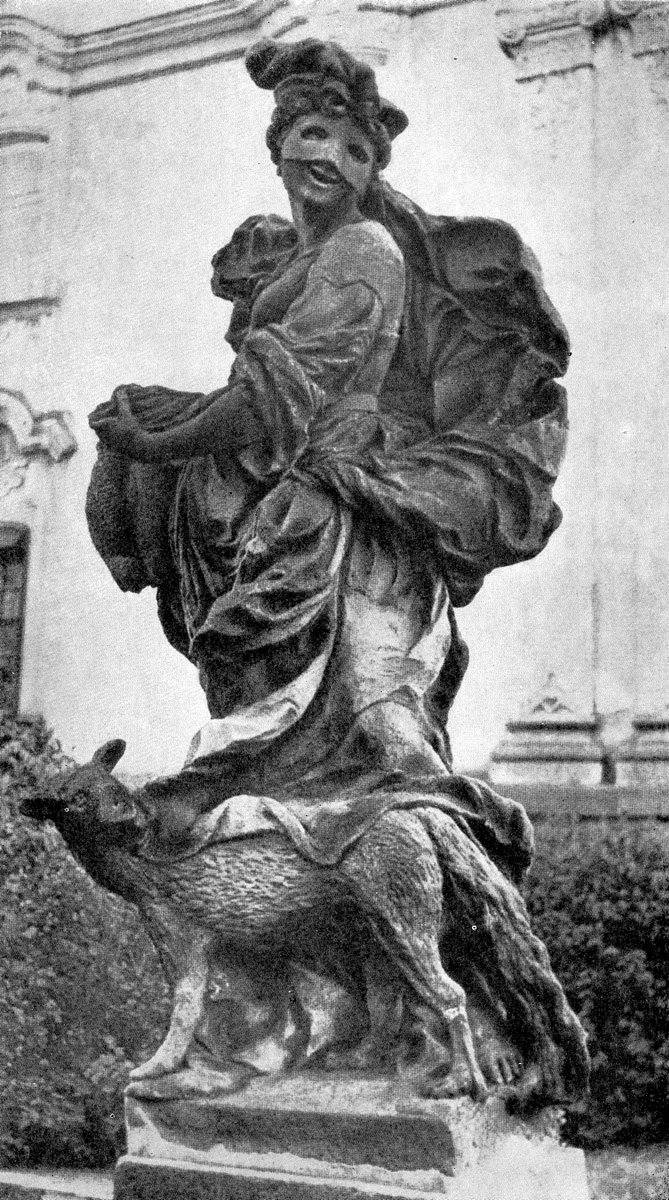 Матьяш Браун. Лесть. Аллегорическая статуя дворцово-паркового ансамбля в Куксе. Камень. 1719 г.