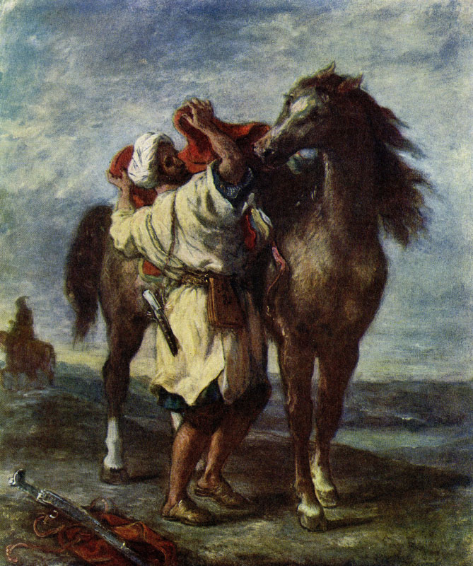 Эжен Делакруа. Марокканец, седлающий коня. 1855 г. Ленинград, Эрмитаж