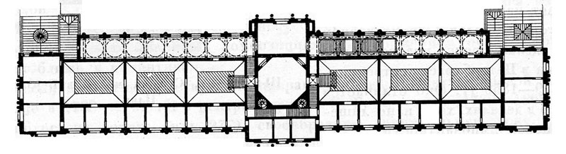Готфрид 3емпер. Картинная галлерея в Дрездене. 1847—1856 гг. План второго этажа