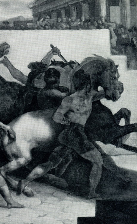Теодор Жерико. Бег свободных лошадей в Риме. Фрагмент. Ок. 1817 г. Париж, Лувр.