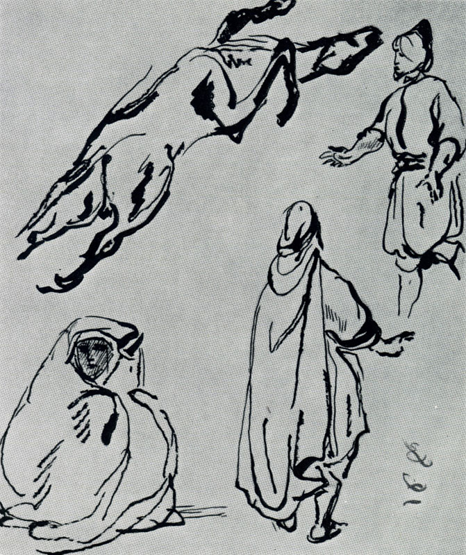 Эжен Делакруа. Алжирские наброски. Рисунок. Тушь, перо. 1832 г. Париж, собрание Витт.