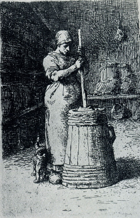 Жан Франсуа Милле. Крестьянка, сбивающая масло. Офорт. 1855 г.