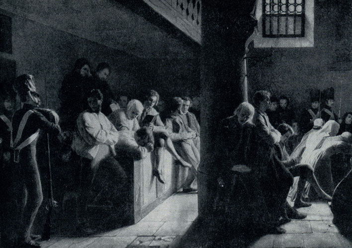 Вильгельм Иозеф Хейне. Бого служение в тюремной церкви. 1837 г. Лейпциг, Музей изобразительных искусств.