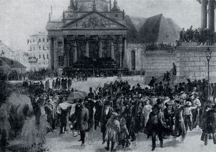 Адольф фон Meнцель. Почести погибшим в мартовские дни. 1848 г. Гамбург, Кунстхалле.