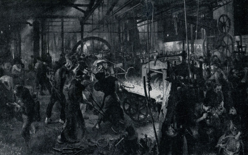 Адольф фон Менцель. Железопрокатный завод. 1875 г. Берлин, Национальная галлерея.