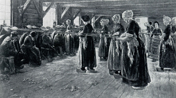 Макс Либерман. Льнопрядильня. 1887 г. Берлин, Национальная галлерея.