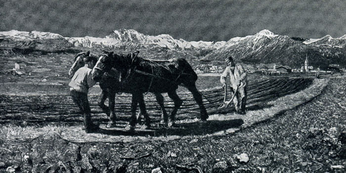 Джованни Сегантини. Пахота в Энгадине. 1890 г. Мюнхен, Новая пинакотека.