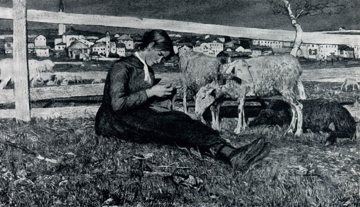 Джованни Сегантини. Девушка с вязанием. 1888 г. Цюрих, Кунстхауз.