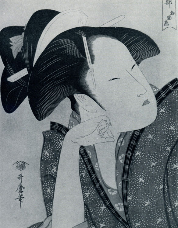 Китагава Утамаро. Ожидание. Цветная гравюра на дереве из серии «Выбор песен». Фрагмент. Ок. 1791 г.