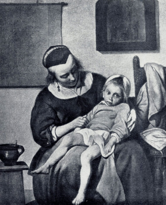 Габриэль Метсю. Больной ребенок. Ок. 1660. Амстердам, Рейксмузей