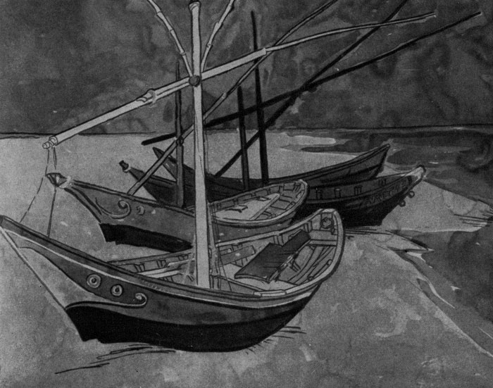 Винцент Ван-Гог. Лодки в Сент-Мари. Акварель. 1888 г. Частное собрание.
