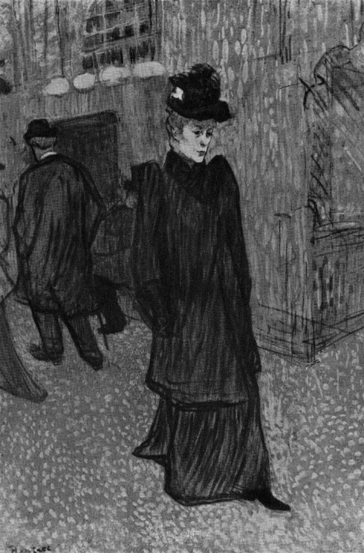 Анри де Тулуз-Лотрек. Жанна Авриль, выходящая из Мулен-Руж. 1892 г. Гертфорд, Атенеум Уодсворта.